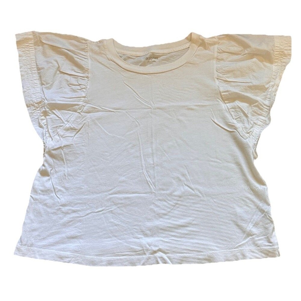 Old Navy White Ruffle Sleeve Tee